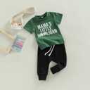 Toddler Baby Boy St. Patrick's Day Clothes Short Sleeve Letter Print T-Shirt Tops Casual Drawstring Pants Outfits