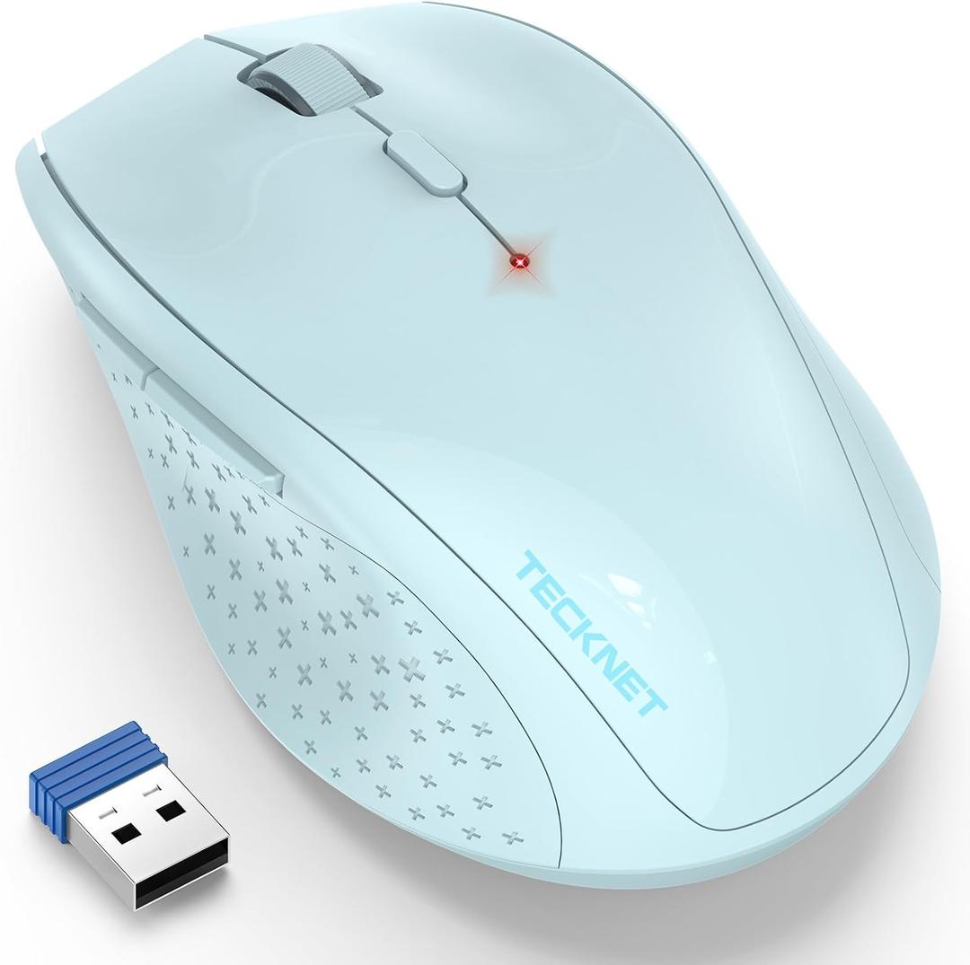 TECKNET Wireless Mouse, 2.4G USB Computer Mouse with 6-Level Adjustable 4800 DPI, 30 Months Battery, Ergonomic Grips, 6 Buttons Portable for PC, Chromebook, Mac - Lightblue