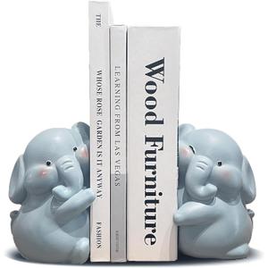 HINUGO Cute Elephant Bookends Decoration, Book Ends for Heavy Books, Book Holders for Shelves in Home Office Childrens Rooms Desk Bookshelf, Great Christmas Birthday Gift