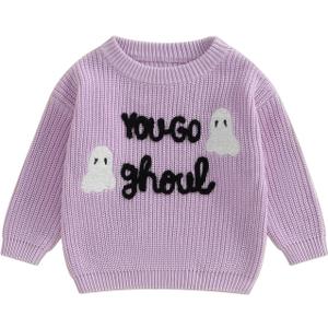 Toddler Baby Girl Boy Knit Football Sweater Long Sleeve Pumpkin Sweasthirt Fall Winter Clothes Football Outfit (18-24 Months, Purple Ghost)