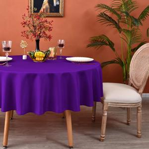 MEANMOY Purple 210 GSM Water & Stain Resistant Round Tablecloth for Circle Table - Solid 48 Inch Table Cloth Cover in Wrinkle Free Durable Washable Polyester Fabric for Wedding, Party, Banquet