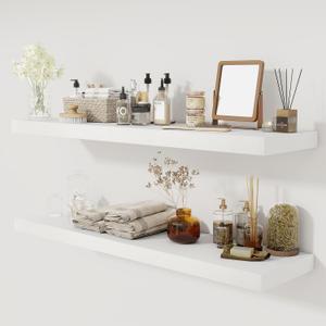 Fun Memories 48inch Floating Shelves, 12" Deep Wall Shelves for Storage and Home Decor, White Wall Shelves for Living Room Bedroom Bathroom Kitchen Laundry Room, Set of 2, 48"W x 12"D, 2 Pack