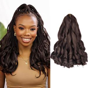 French Curl Braiding Hair 14Inch 8 Packs Brown Curly Braiding Hair Pre Stretched 50g/pack Spanish Curly Hair Loose Wavy Synthetic Crochet Hair Extensions for Black Women(14 Inch, 8Pack,4#)