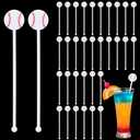 Nuogo 30 Pcs Baseball Swizzle Stir Sticks Coffee Bar Cocktail Stirrers 6 Inch Drink Plastic Sports Club Cocktail Swizzle Stick Sports Decoration Favors Reusable for Party Coffee Bar Decor