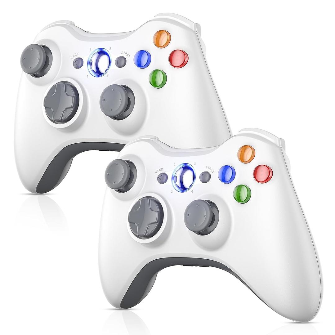 Nonbliep 2 Pack for Xbox 360 Controller, Compatible with Xbox 360 & Slim/PC Windows 10/8/7, with Upgraded Joystick/Dual-Vibration/2.5mm headphone Jack for Xbox Controller Wireless White