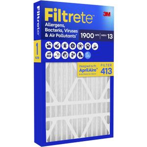 Filtrete 413 Air Filter, AprilAire 413 Replacement Filters, MERV 13, MPR 1900, Allergens, Bacteria, Viruses & Air Pollutants, 12-Month AC/Furnace Filters, Cleaner Air, Reliable Airflow, 1 HVAC Filter