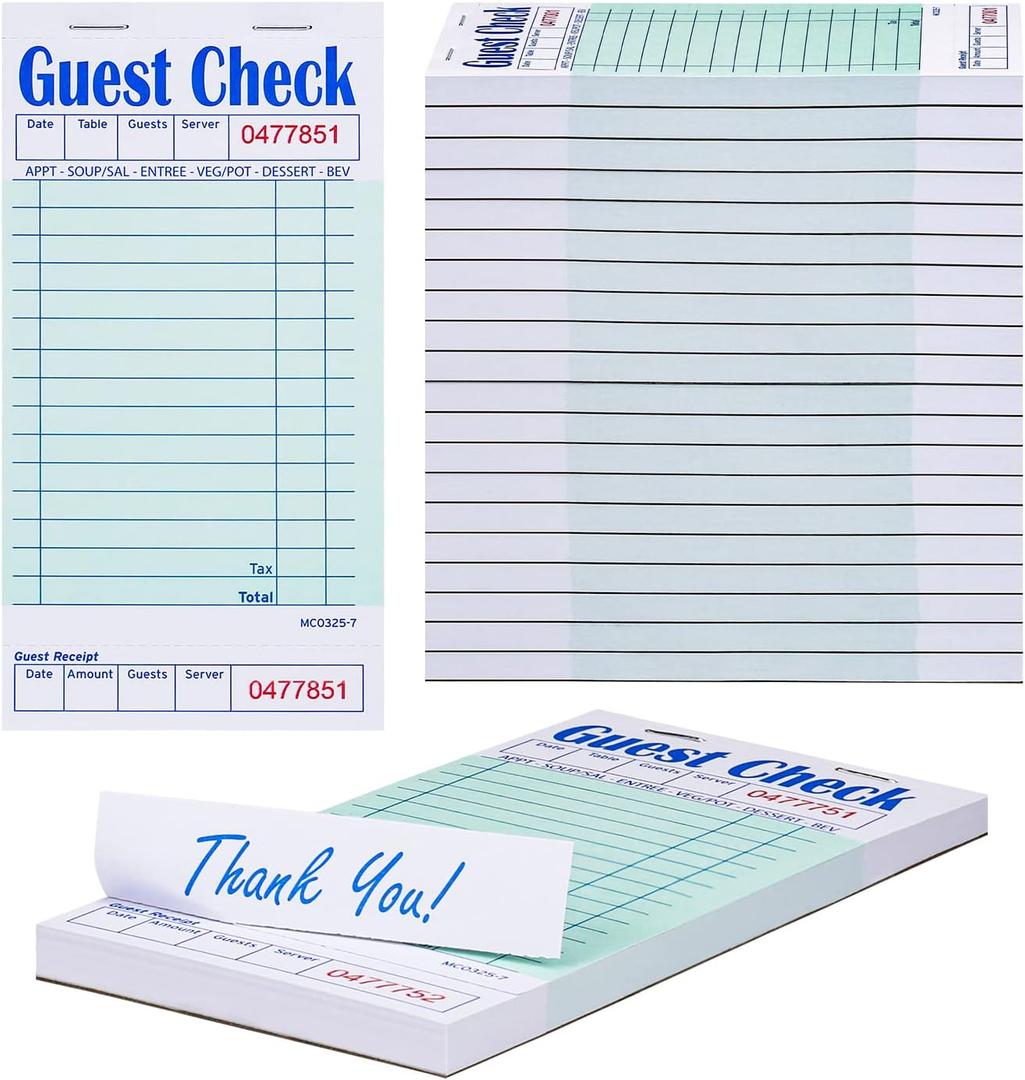 Methdic Guest Checks Server Note Pads 1000 Orders Waitress Notepad for Restaurants (20 Books)
