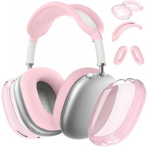 for AirPods Max case Cover,Anti-Scratch Ear Pad Case Cover/Ear Cups Cover/Headband Cover for AirPods Max. Clear Soft TPU and Silicone,Skin Scratch Proof. (3 in 1 Silicone & TPU, 3PC-Baby Pink)