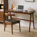Computer Desk with Drawers, Solid Wood Writing Desk, Mid Century Modern Home Office Desks, Oak Study Table, Small Desk for Bedroom, 29.1 H x 39.4 W x 21.7 D Inches, Walnut