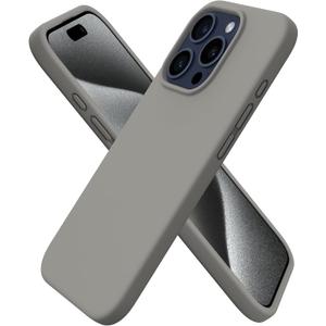 ORNARTO Compatible with iPhone 15 Pro Case 6.1", Liquid Silicone 3 Layers Full Covered Soft Gel Rubber Cover, Shockproof Protective Slim Phone Case with Anti-Scratch Microfiber Lining-Gray
