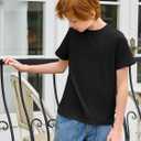 Haloumoning Boys T-Shirts Kids Short Sleeve Crewneck Solid Basic Tees Casual Tops 5-14 Years (Black)