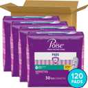Poise Incontinence Pads & Postpartum Incontinence Pads, 3 Drop Light Absorbency, Regular Length, 120 Count (4 Packs of 30)