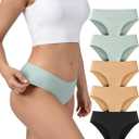 TIICHOO Period Underwear for Women Seamless Period Bikini Regular Absorbency Leakproof Underwear (Medium, Black/2 Beige/2 Smoke Green)