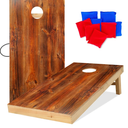 UKASE Solid Wood Regulation Size Cornhole Set Portable Bean Bags Toss Game with Durable Wood Grain Printed Surface and Underneath for Indoor and Outdoor