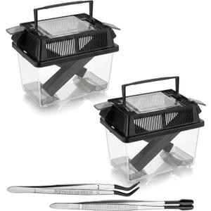 Mifoci 2 Pack Cricket Keeper with Feeding Kit Transparency Cricket Keeper with Tubes Includes Feeding Tongs and Curved Tweezers Insect Breeding Box for Gecko Snake Lizards Chameleon Frog