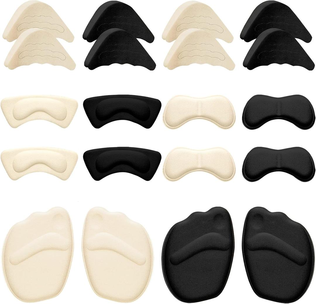 Geyoga 11 Pairs Heel Grips Liner Cushions Inserts for Loose Shoes Heel Pads Metatarsal Pads and Adjustable Toe Filler Inserts for Shoes Too Big Women Men Prevent Heel Pain Blisters(Elegant Style)