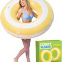 Comfy Floats 2 Pack of Giant Inflatable Yellow Stripe Tube Floats, Donut Style Pool Floats - Yellow and White