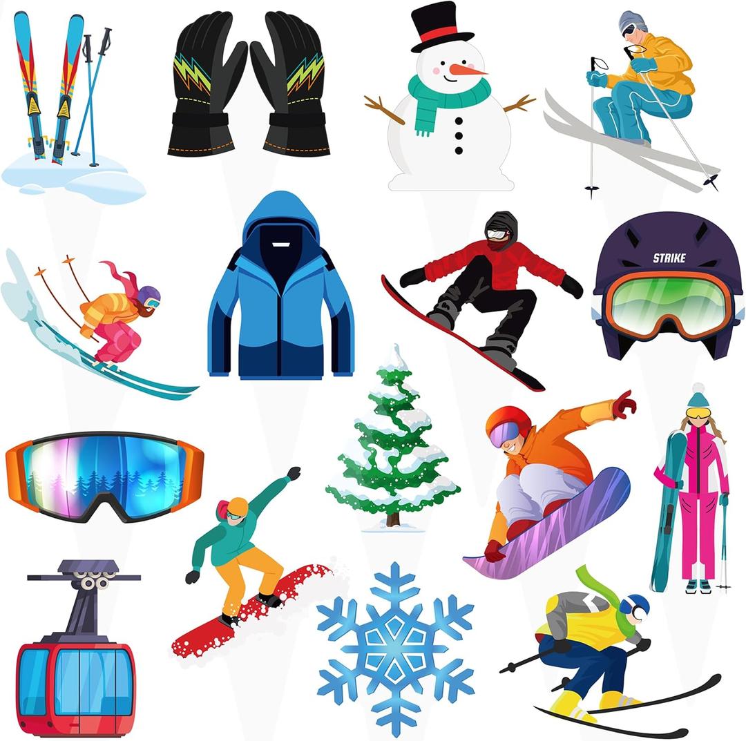 Skiing Party Cupcake Toppers 48Pcs Winter Skiing Party Decorations Skiing Player Cupcake Picks Snowboard Birthday Party Decoration for Winter Sport Baby Shower Supplies