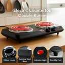 OVENTE Electric Countertop Double Burner, 1700W Cooktop with 6" and 5.75" Stainless Steel Coil Hot Plates, 5 Level Temperature Control, Indicator Lights and Easy to Clean Cooking Stove, Black BGC102B
