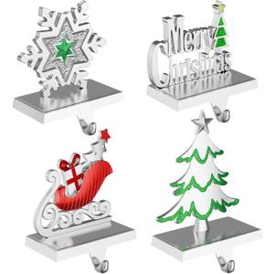 Christmas Stocking Holders for Mantle Weighted Metal Stocking Hangers Hooks for Fireplace Christmas Decorations (Set of 4)