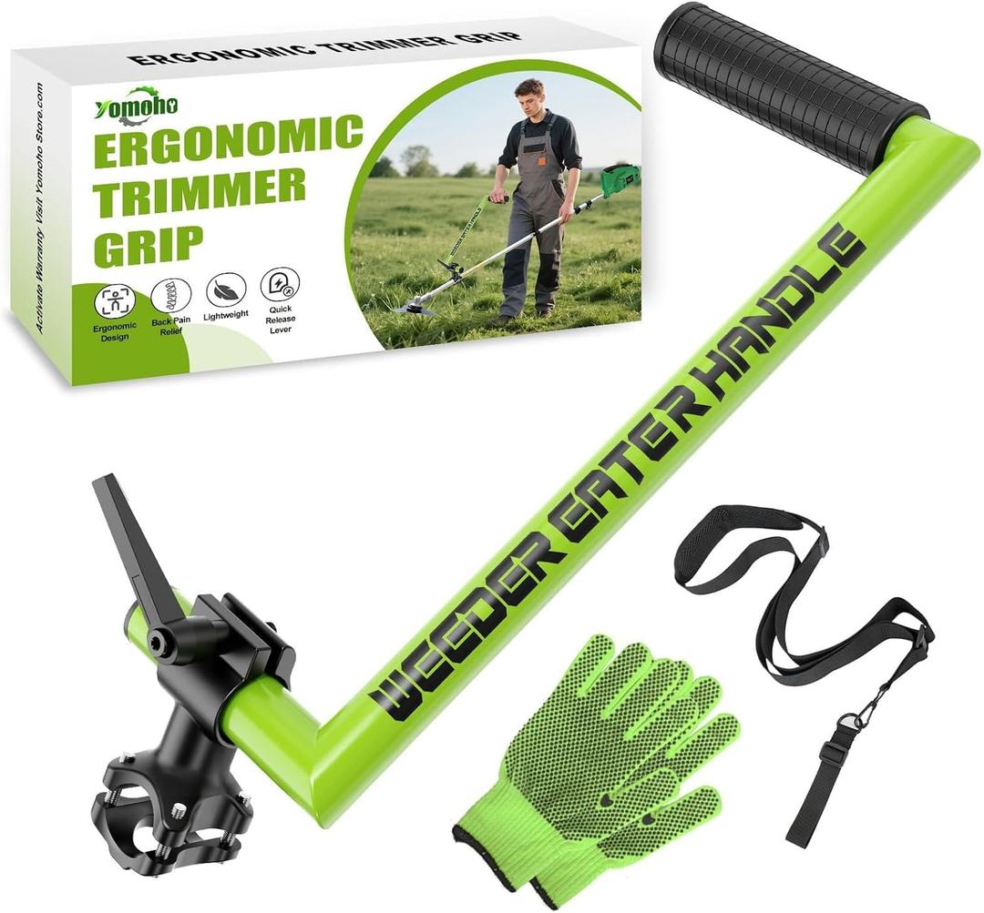 Upgraded Weed Eater Handle, Ergonomic String Trimmer Handle with Adjustable Shoulder Strap and Clamp, Weedeater Handle Extension for Lawn Care, Landscaping, and Yard Trimming Edging