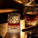 CEEFU 360 Spinning Whiskey Glasses Set with Gift Box, Set of 2 | Old Fashioned with Rotating Base - 2 Big Ice Ball Molds - Bourbon, Cocktail, Rocks, Bday Gifts Ideas for Men, Ice Crackle, 9.5 oz-Ice Crackle Pattern