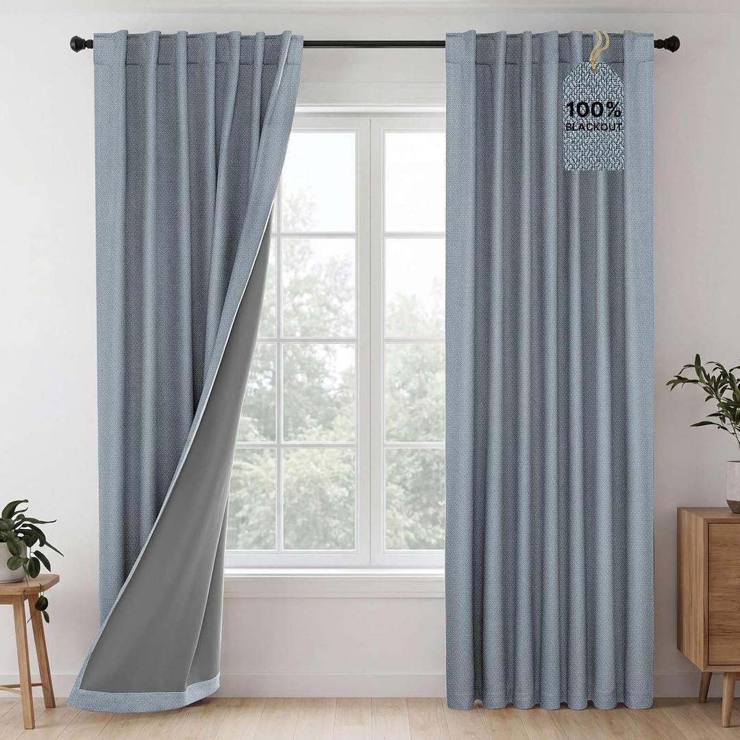 H.VERSAILTEX 100% Blackout Curtains Back Tab Full Light Blocking Curtain Draperies with Gray Coating Thermal Insulated Window Treatment Set of 2 Panels, 52" W x 84" L, Stone Blue