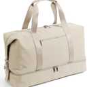 Oeihuivt Weekender Bags for Women - 21 Inch Large Travel Duffel Bag 2-Piece Set with Shoe Compartment, Heavy-Duty Canvas Leather Carry On Overnight Tote (Beige-1A)