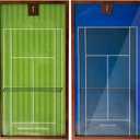 Wooden Tennis Racket Display Frame with Wimbled+Australian Backgrounds, 16x31.5 inches