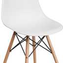 Flash Furniture Elon Series Plastic Modern Dining Chair with Wooden Legs, Mid-Century Modern Accent Chair for Dining Rooms and Offices, White (Set of 1)