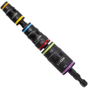 Klein Tools 32933M 6-in-1 Metric Impact Socket Set, 3 Flip Sockets with 7, 8, 10, 12, 13 and 14 mm Nut Driver Sizes, Impact Rated 5-Inch Shaft