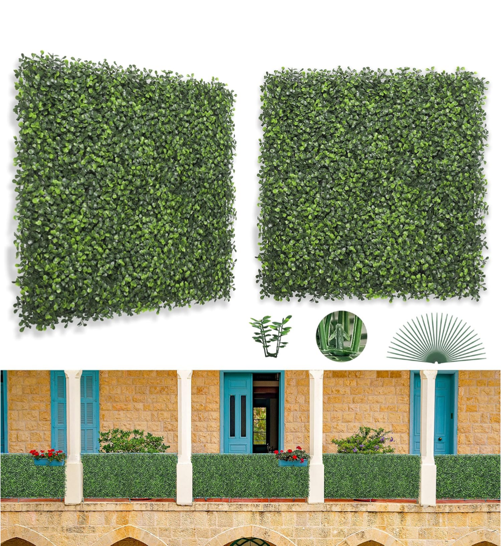 Bybeton Artificial Boxwood Panels,24"x 16" (24pc) 4-Layer Leaves UV-Anti Greenery Grass Wall Backdrop for Indoor Outdoor Privacy Protected and Garden, Balcony,Privacy Fence Screen Decor