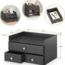 Bamboo Desk Organizer with Drawers Wooden Desktop Storage Drawers for Bills Office Supplies Kitchen Utensils Organizing Tool for Home Classroom Organization No Assembly (Black, 3 Drawers)