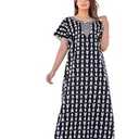 Mik & Misha Women's Cotton Printed Nighty Night Gown Maxi Free Size (Black)