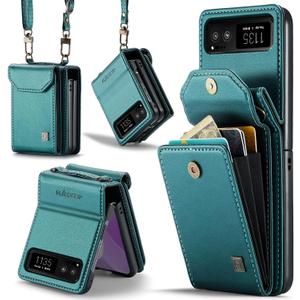 YQODSZ for Motorola Razr 2023 Case with Card Holder [Crossbody & Hand Strap] Classic Retro PU Leather Flip Cover Card Slot Magnetic Closure Women Men Flip Protective Case for Moto Razr 2023 Green
