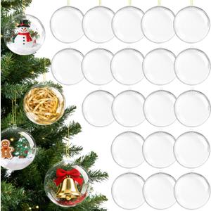 20 Pack Clear Plastic Ornaments Fillable DIY Christmas Ornaments 3.15"/80mm Plastic Clear Ornament Balls for Christmas Tree, Wedding, Party, Home Decor