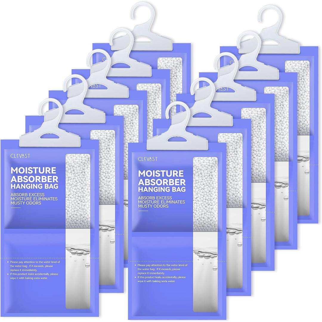 CLEVAST Moisture Absorbers Packets 10 Pack, Dehumidifier Bags for Closet, Unscented Hanging Humidity Absorber in Wardrobes, Bedrooms, Bathrooms (Net Wt. 230g/Pack)
