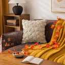 Beige Fall Leaf Throw Pillow Covers 18x18 Inch Set of 2, Soft Faux Fur Ginkgo Patterned Accent Pillow Cases for Couch Sofa Farmhouse Autumn Harvest Holiday Decorations