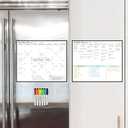 Clever Clean Non-Magnetic Monthly and Weekly Calendar for Fridge 16.5"x13.5" - Restickable Dry Erase Calendar Sticks to Most Smooth Surfaces - 6 Markers Included