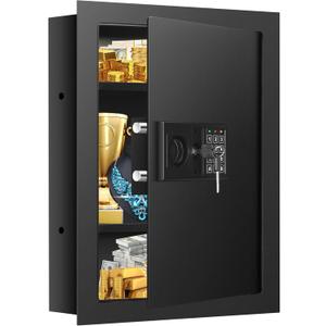 25.6" Tall Fireproof Wall Safes Between the Studs 16" Centers, Heavy Duty Combination Lock in Wall Safe with 2 Removable Shelf, Hidden Safe for Money, Jewelry, Document, Passport (Black)