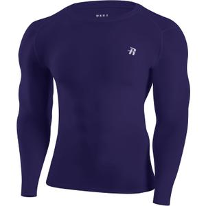 Runhit Long Sleeve Compression Shirts for Men, UPF 50+ Men's Compression Shirts, Running Athletic Workout Base Layer (XX-Large, Purple)