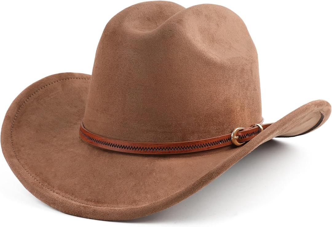 Cowboy Hat for Women and Men Wide Brim Western Cowgirl Hat (One Size, Coffee)