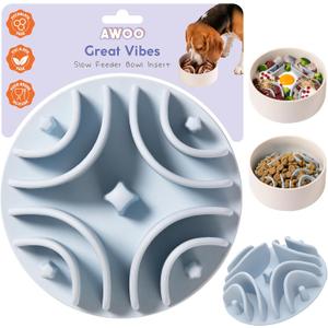 Awoo Great Vibes - Silicone Slow Feeder for Dog Bowls Over 5.5 Inches - Non-Slip, Wet and Dry Food-Compatible Pet Dish with Suction Cups - Extends Mealtime for Fast Eaters - Dishwasher Safe (Sky)