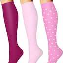 CHARMKING Compression Socks for Women & Men Circulation (3 Pairs) 15-20 mmHg is Best Support for Athletic Running Cycling Purple Pink Pink