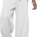 GORGLITTER Men's Wide Leg Sweatpants Baggy Double Waisted Streetwear Track Sweat Pants Joggers Casual Work (White, L)
