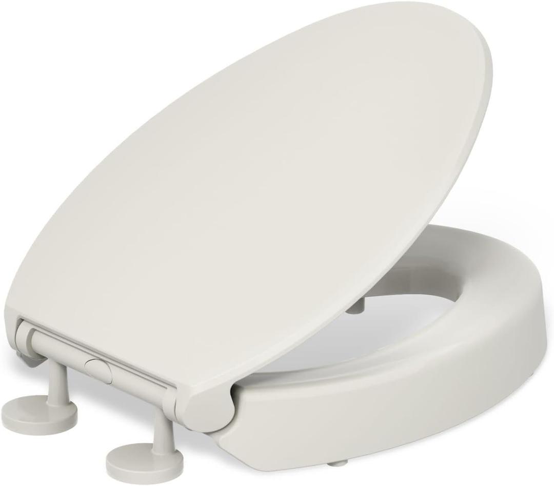 KOHLER 25875-47 Hyten® Elevated Quiet-Close™ elongated toilet seat, Almond