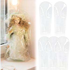 5 Pcs Clear Vinyl Doll Covers 20" H Clear Dustproof and Rainproof Shield Sleeves Storage Bags for Collectible Dolls High Transparency Protective Sleeves for Organizing Figures Protector