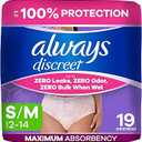 Always Discreet Adult Diapers for Women, Incontinence Underwear, Postpartum Essentials, Disposable Briefs, Max Absorbency, Bladder Leak Protection, Small/Medium, 32ct
