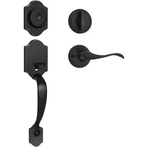 Haidms Matte Black Front Door Handle and Deadbolt Set, Front Door Lock Set, Entry Door Locksets with Deadbolt Single Cylinder, Exterior Door Handle with Reversible Handle Lever