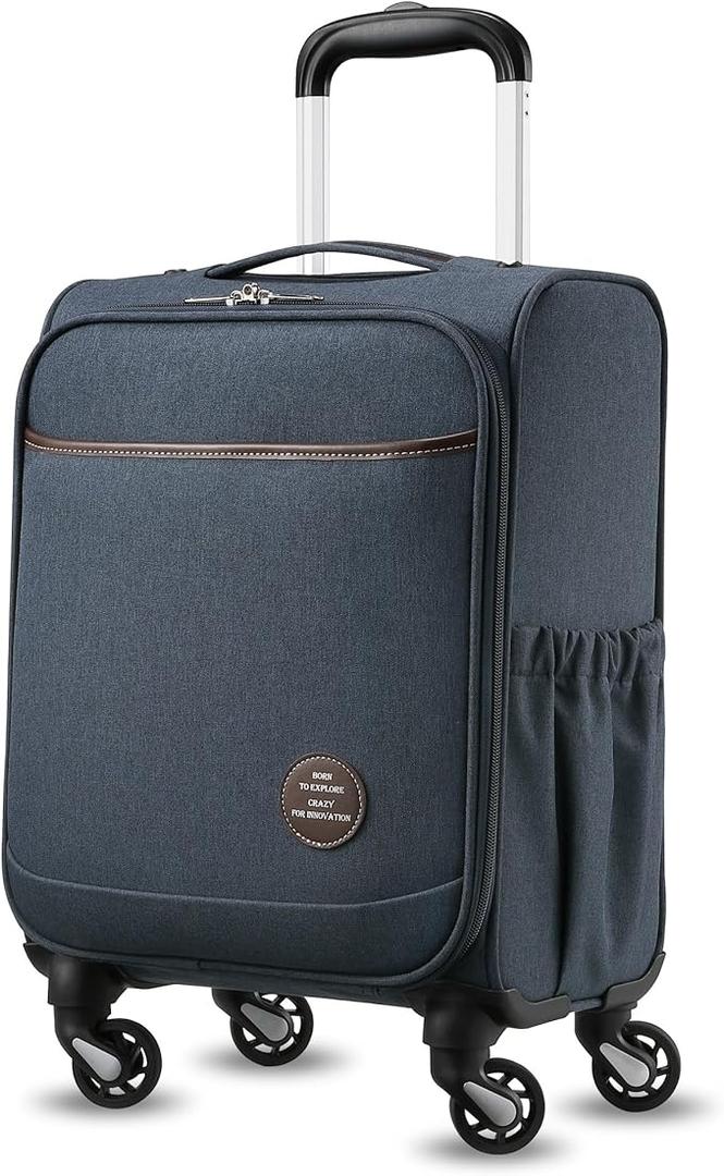 Small Carry On Luggage with Wheels, 16 Inch Lightweight Luggage with Front Opening, Soft Sided Rolling Travel Suitcase (Blue)